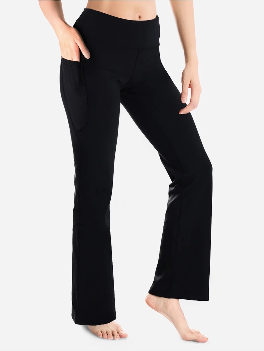 Yogipace Essential Bootcut Yoga Pants, Side Pockets, Black